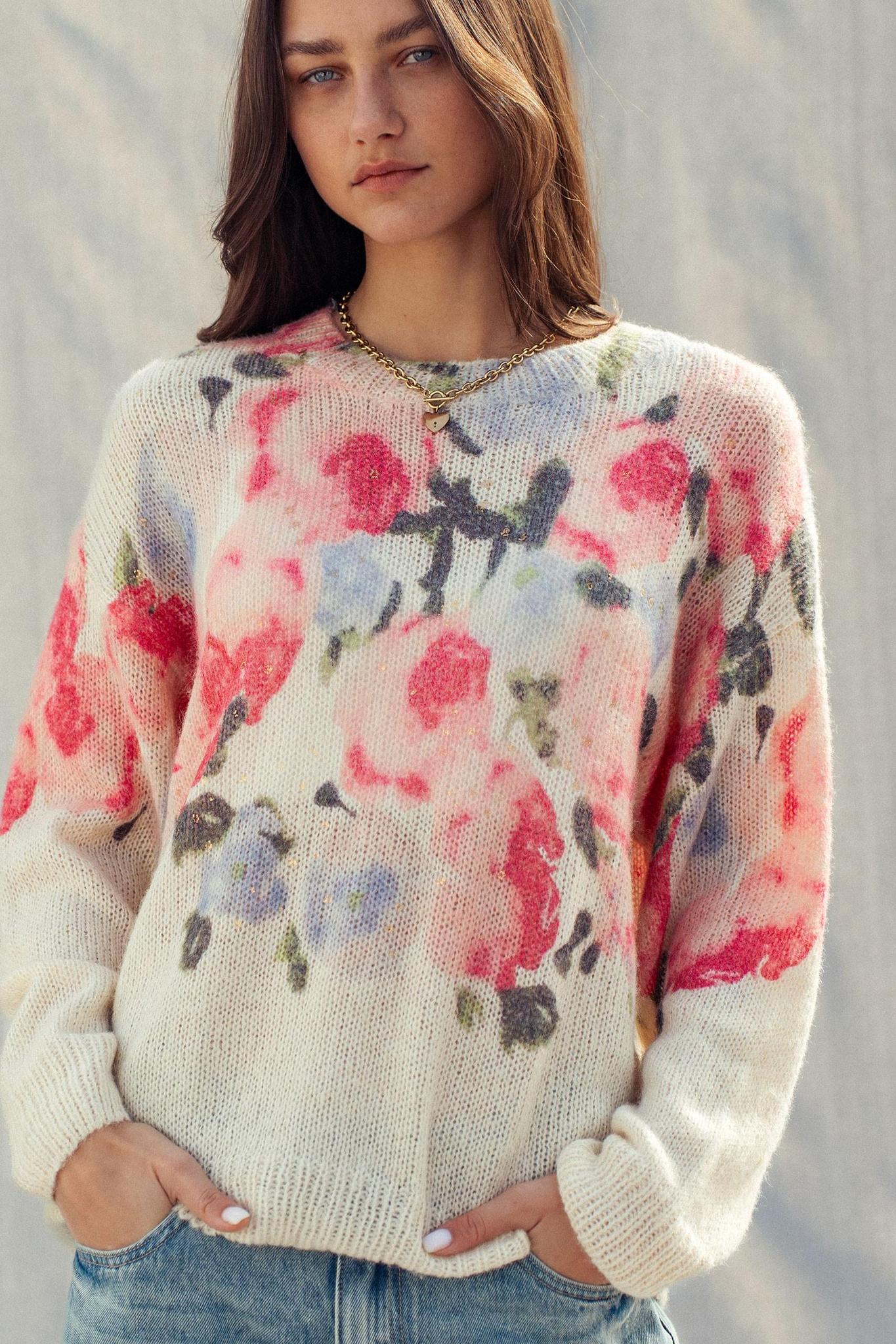 Rosewater Dream Floral Gold-Dust Sweater