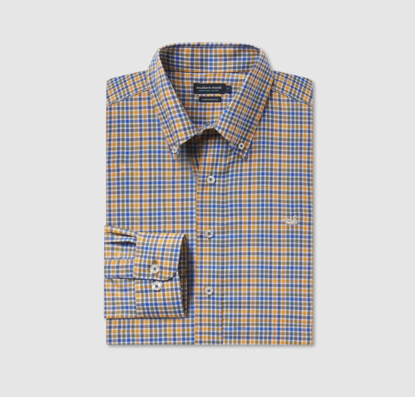 Baker Performance Gingham Dress Shirt Blue & Field Khaki