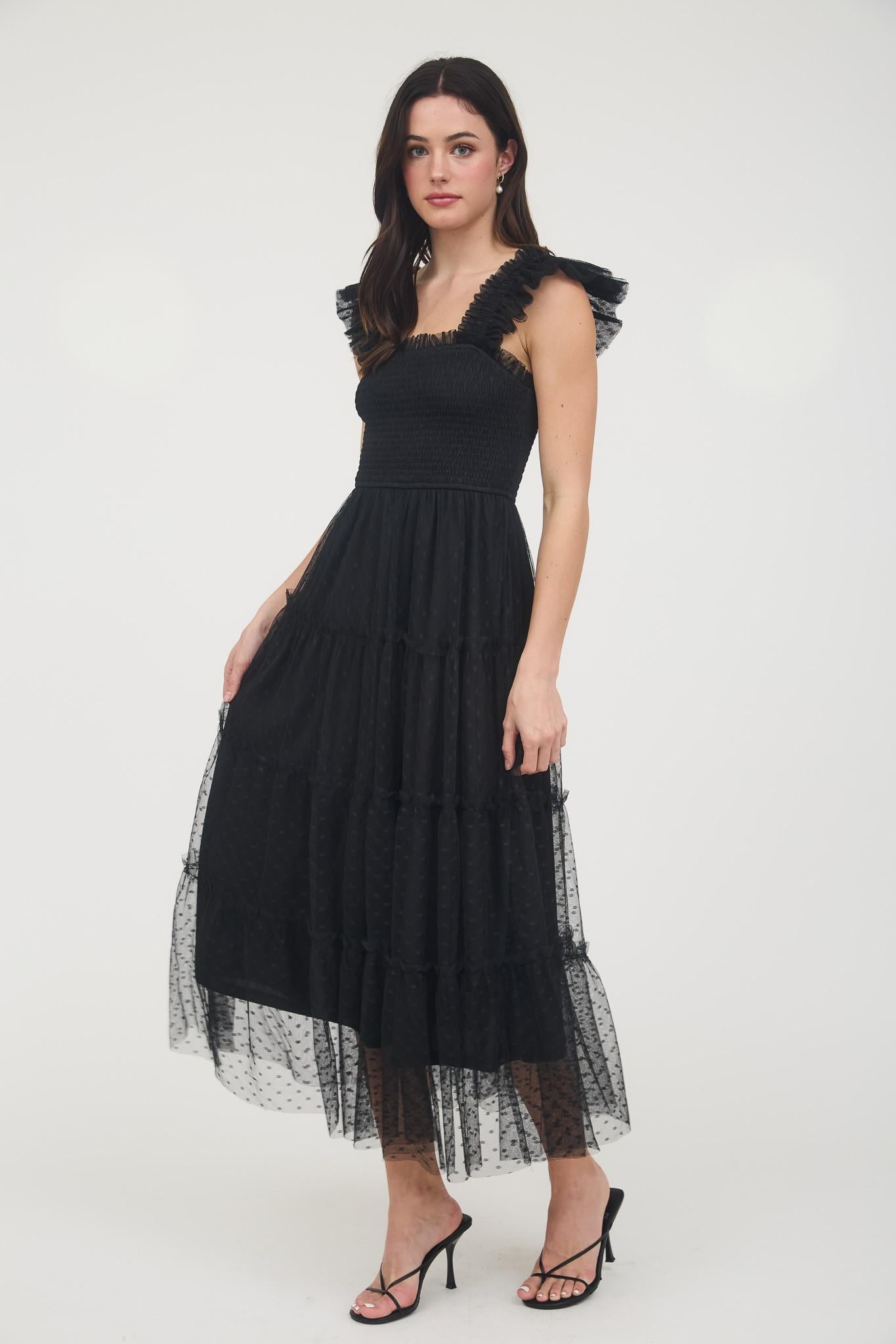 Polka Dot Chiffon Tiered Midi Dress