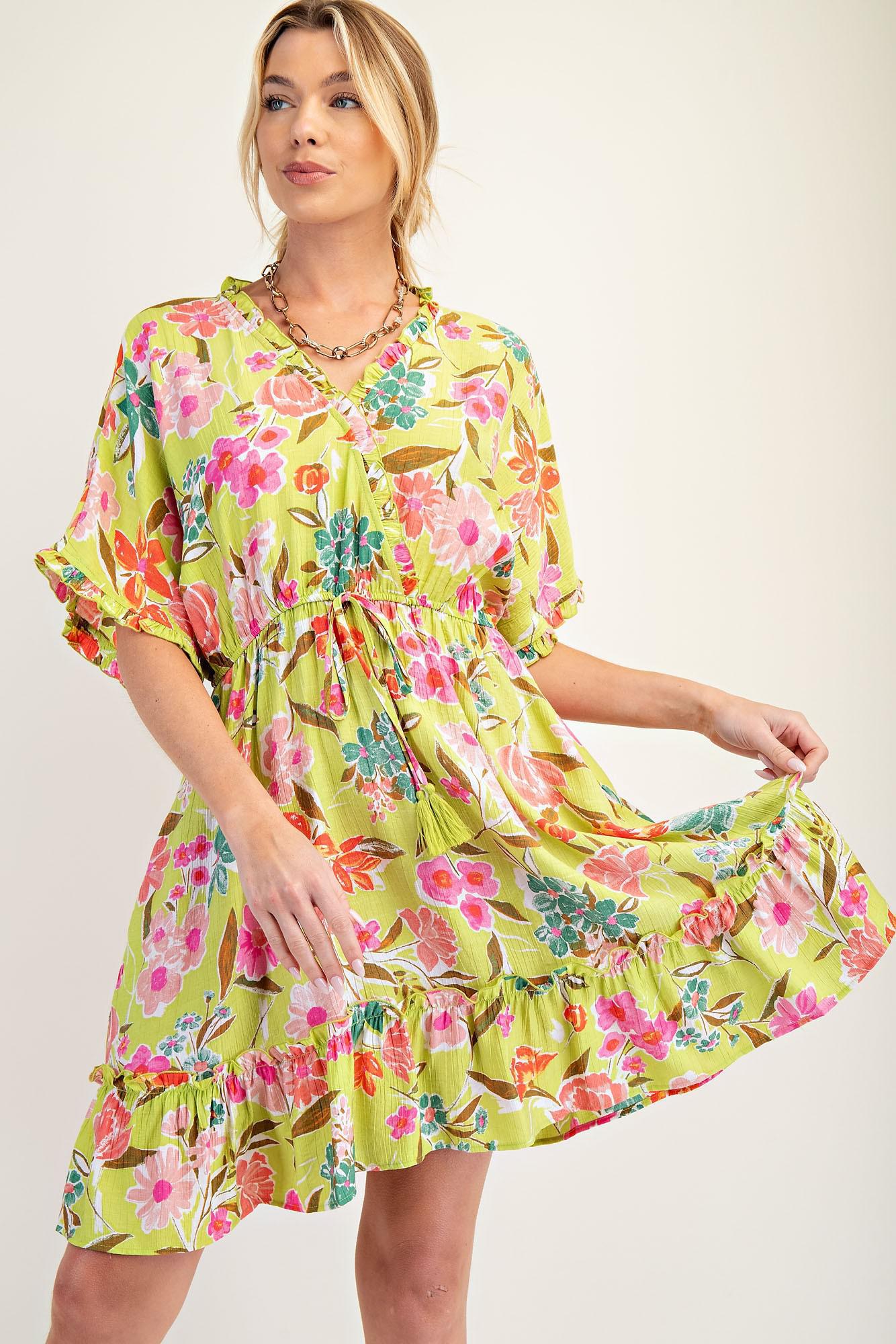 Printed Peach Blossom Woven Dress
