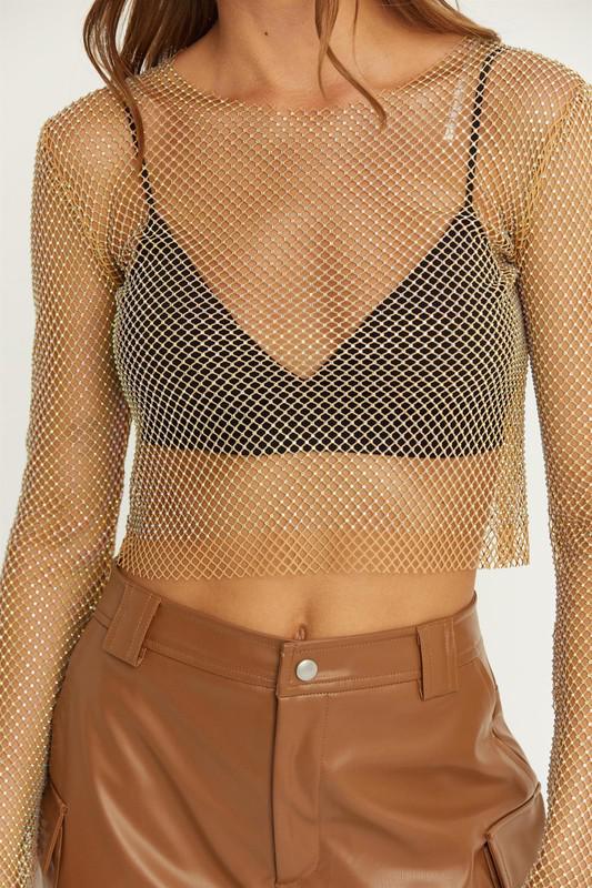 Rhinestone Mesh Top