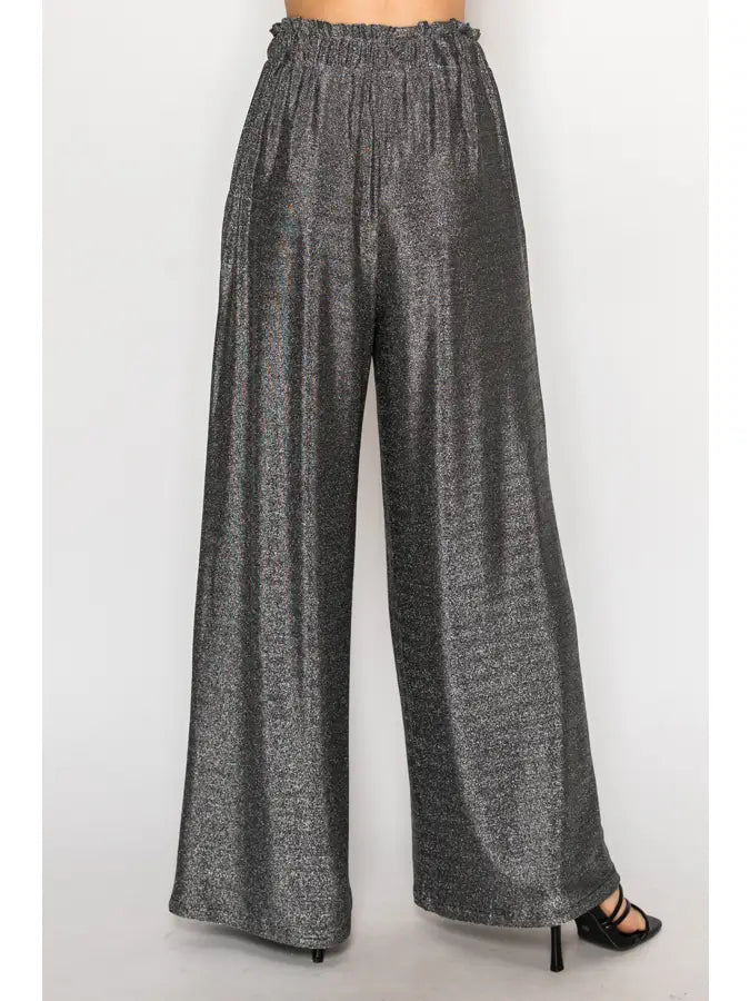 Soft Shimmery Lurex Palazzo Pants with Elastic Waist