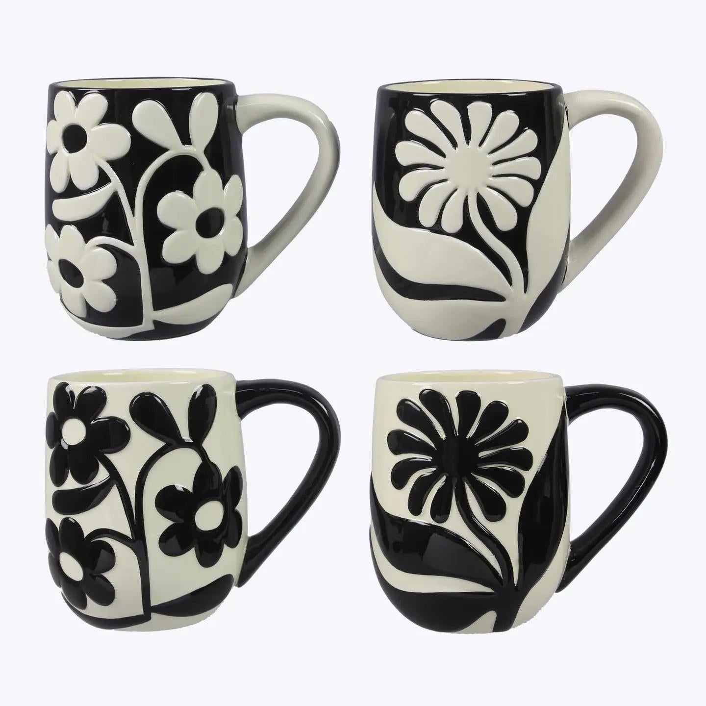 Ceramic Raised Floral Design Mugs