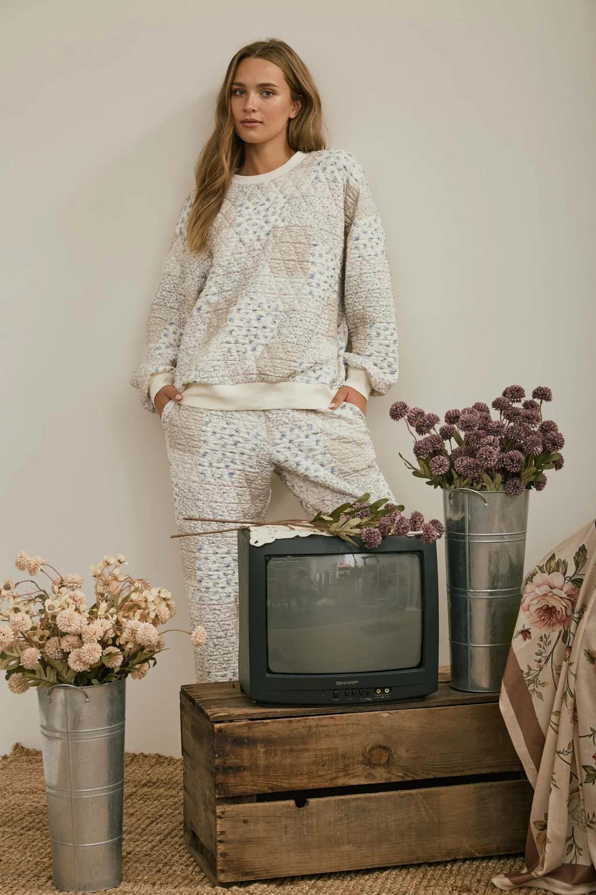 CREAM MULTI-FLORAL PATCHWORK KNIT SET