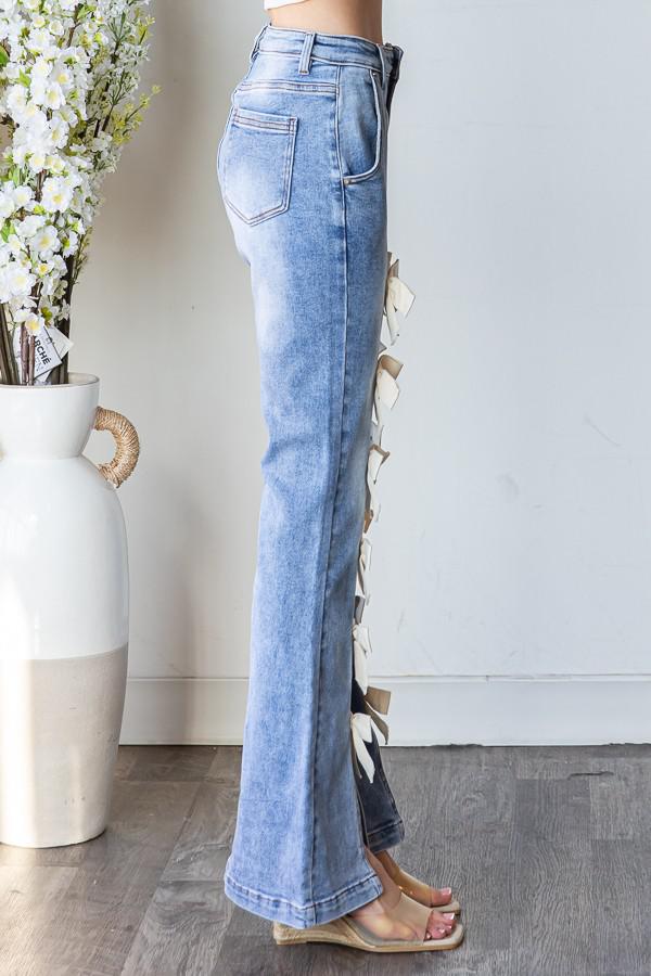 Ribbon Detailed Flare Jeans