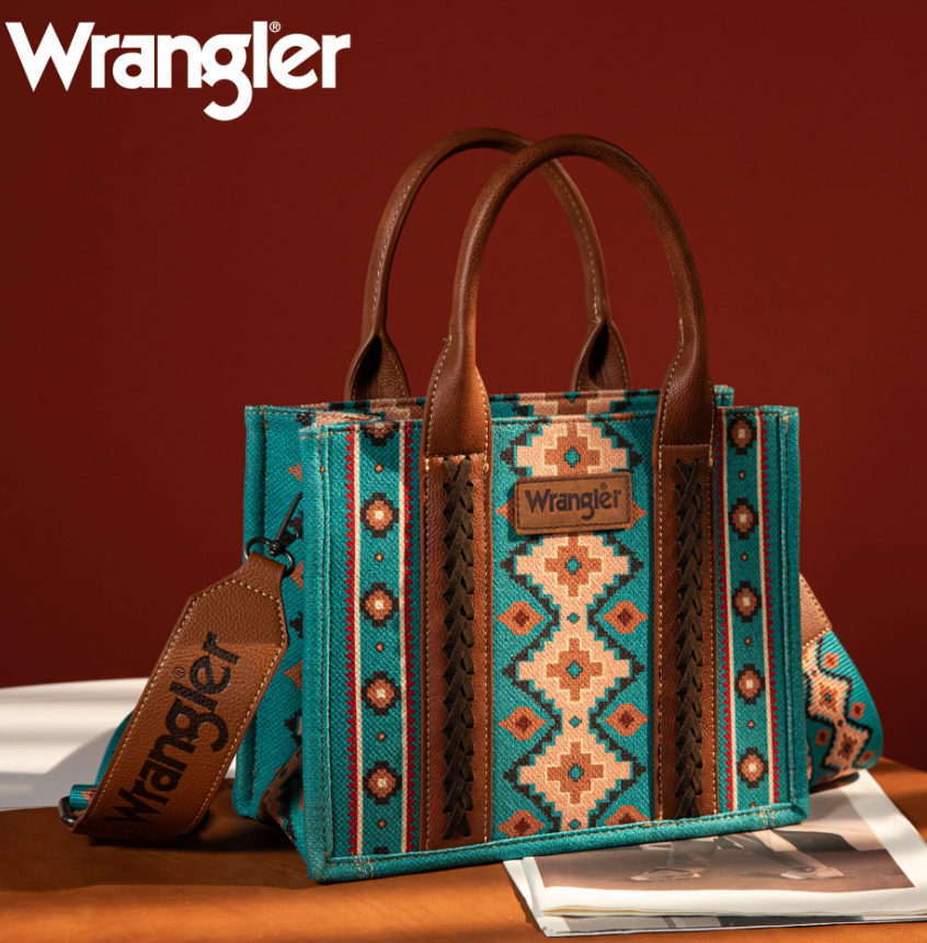 Wrangler Southwestern Dual Sided Print Canvas Tote/Crossbody Guitar St –  Cowgirl Wear