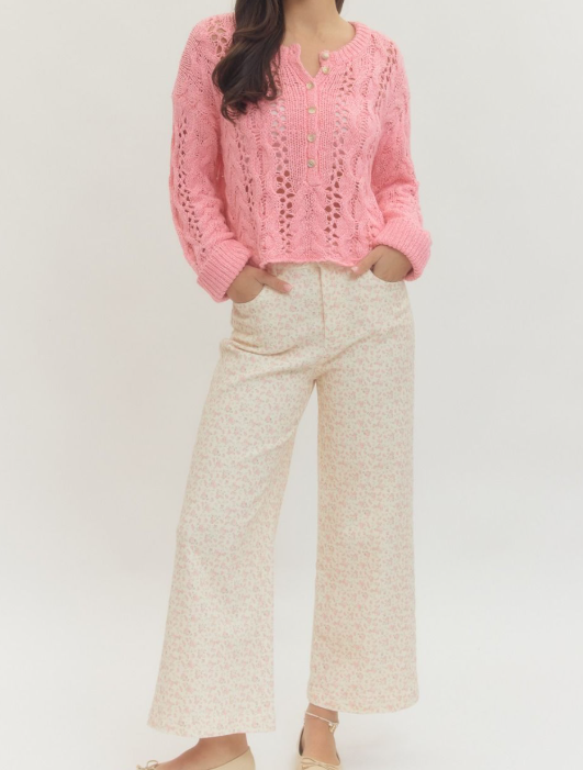 Pink Floral Print Full-Length Pants