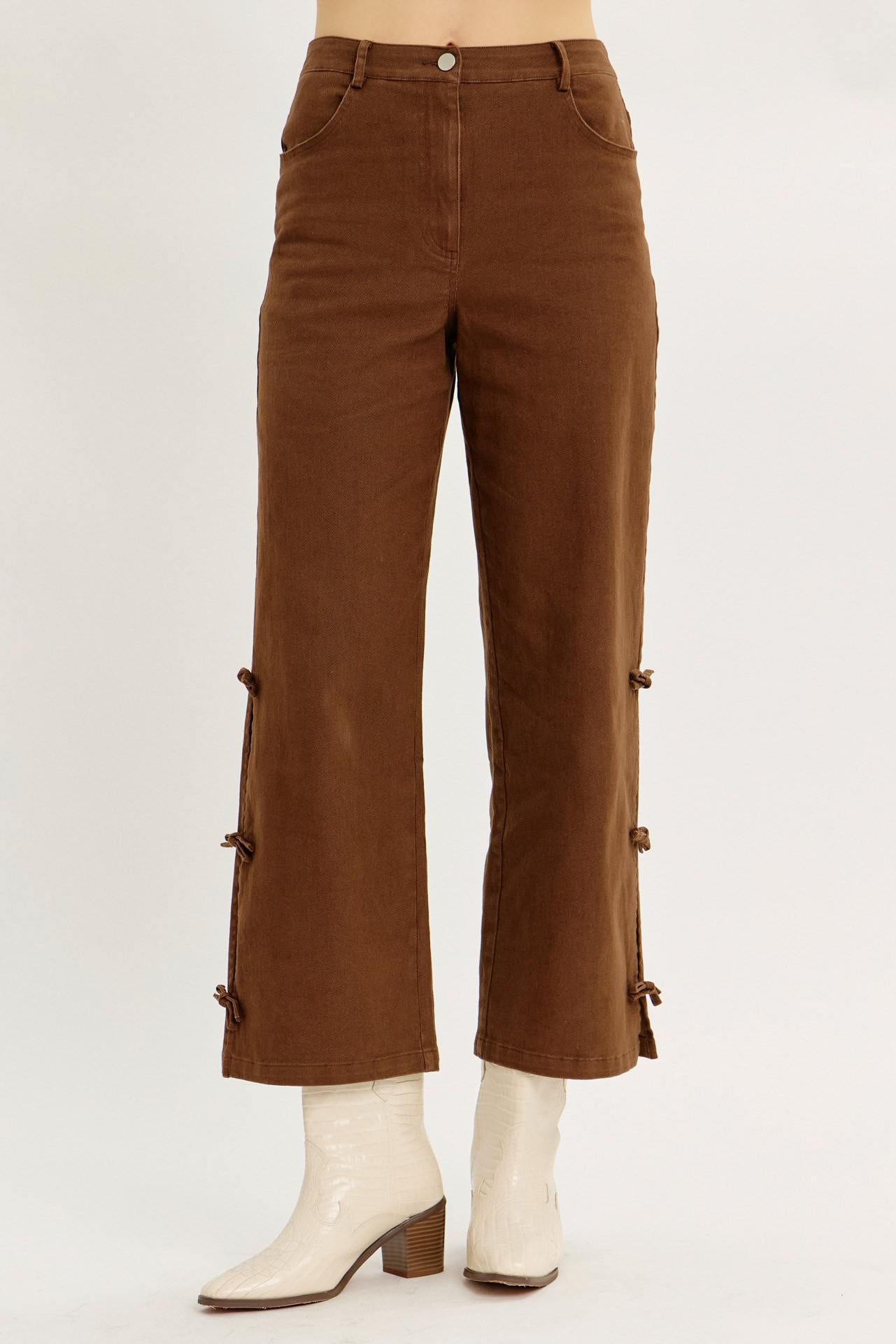 Garment Washed Side Bow Detail Western Pants