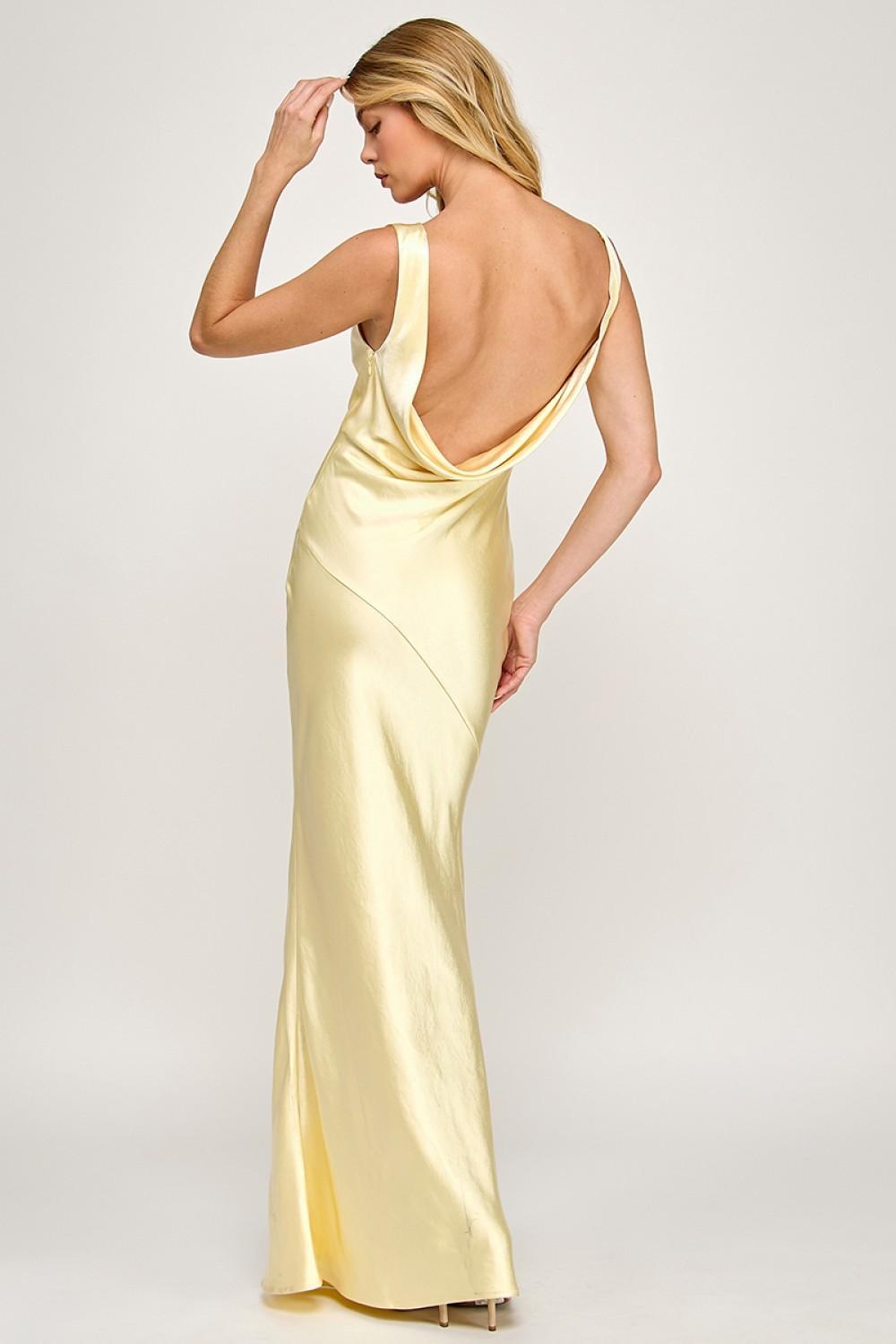 BUTTER COWL NECK SATIN MAXI DRESS