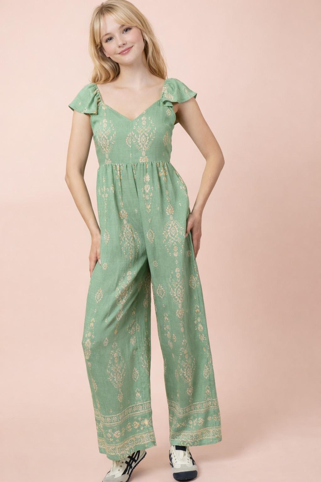 Sweetheart Neckline Print Boho Jumpsuit