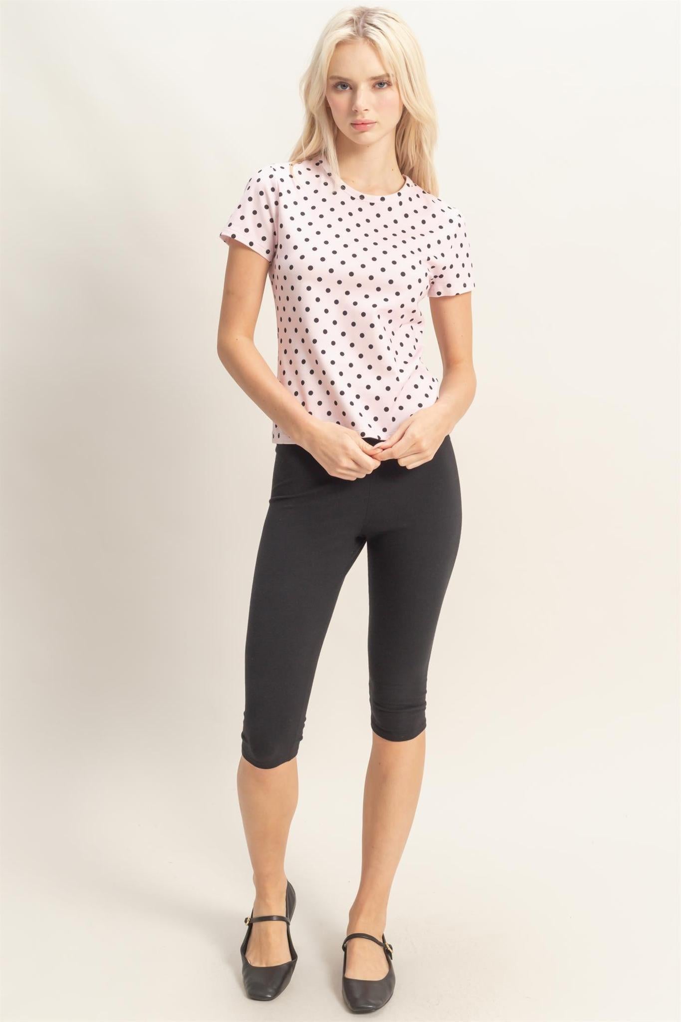 Polka Dot Short Sleeve Crew Neck - Pink