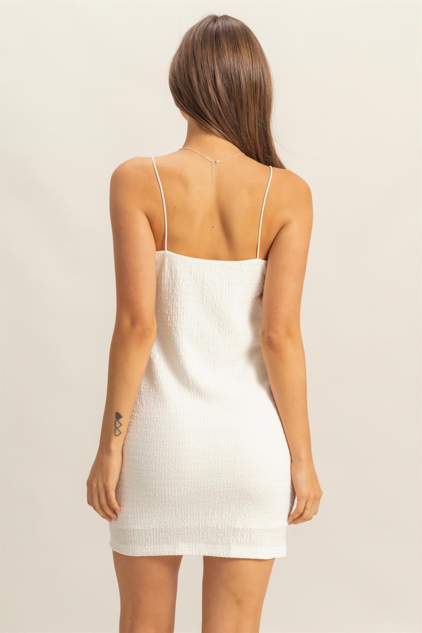 White Textured Knit Bodycon Slip Dress