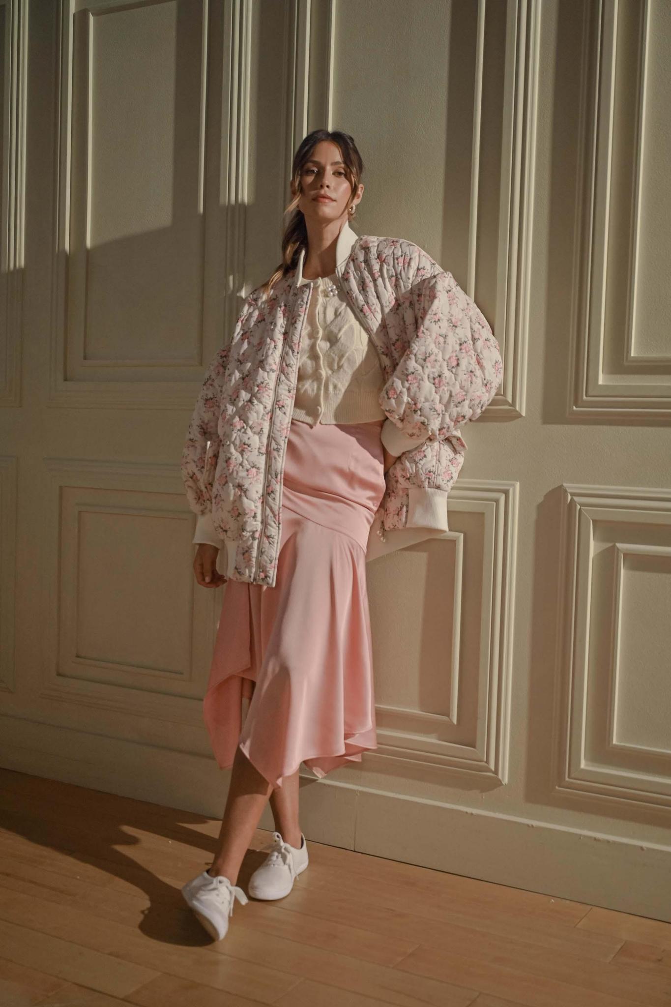 Floral Print Quilted Oversized Bomber Jacket