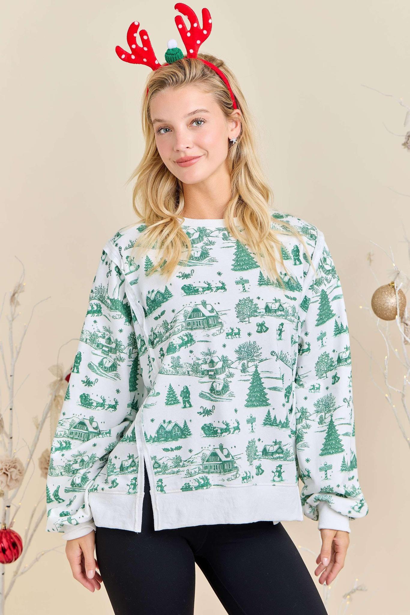 Green Christmas Village Sweatshirt