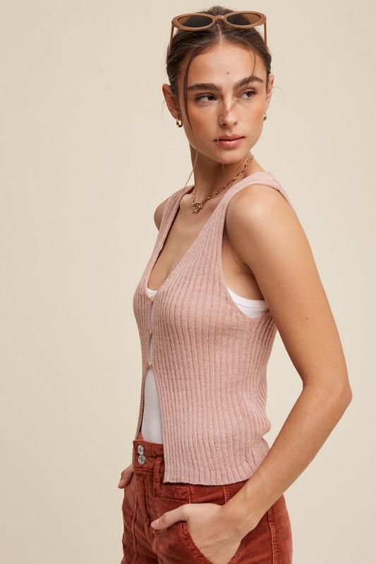 Blush Ribbed Open Vest