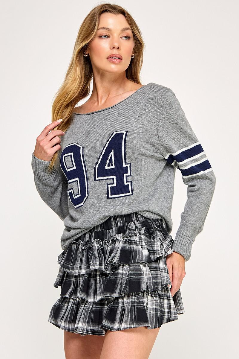 94 Boat Neck Long Sleeve Sweater Top
