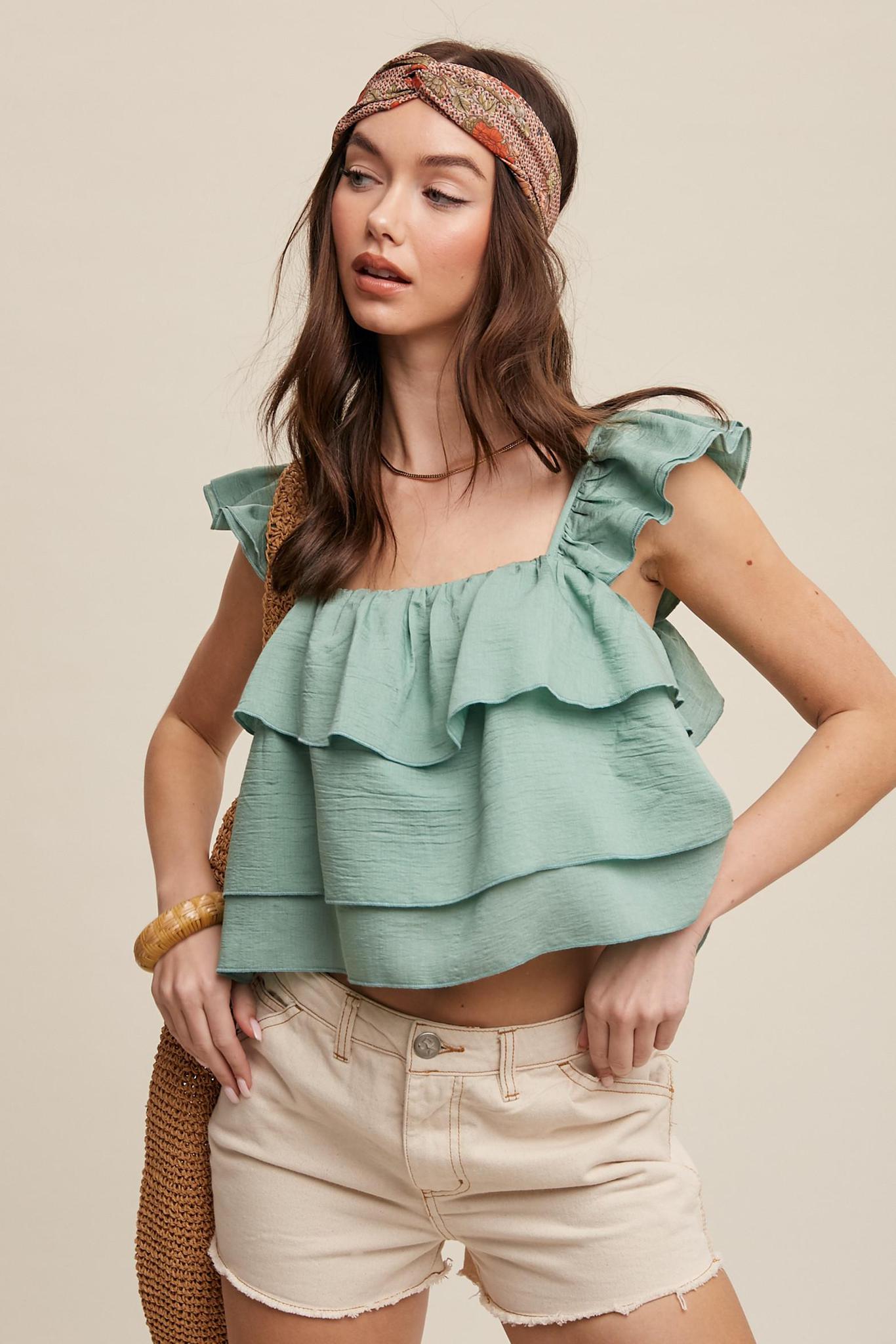Boho Ruffled Tiered Crop Top