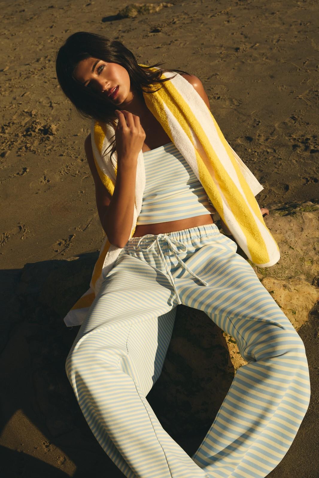 Low-Rise Stripe Detail Front Tie Pants