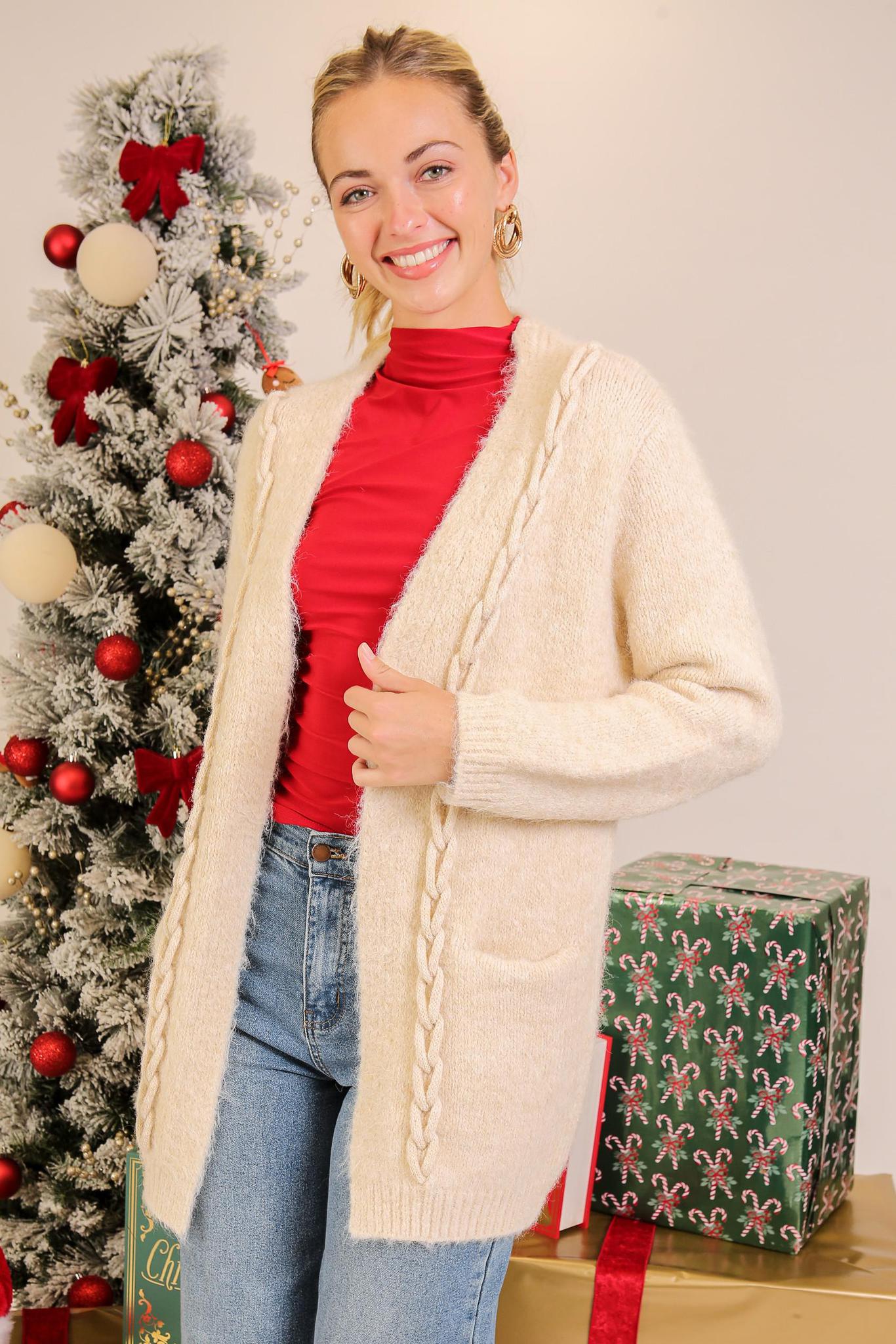 Cream Haven Cable-trim Cardigan