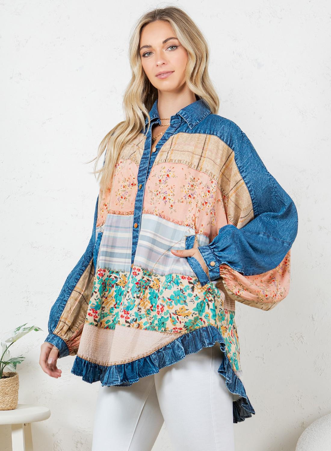 Relaxed Denim Unique Patch Button-Up