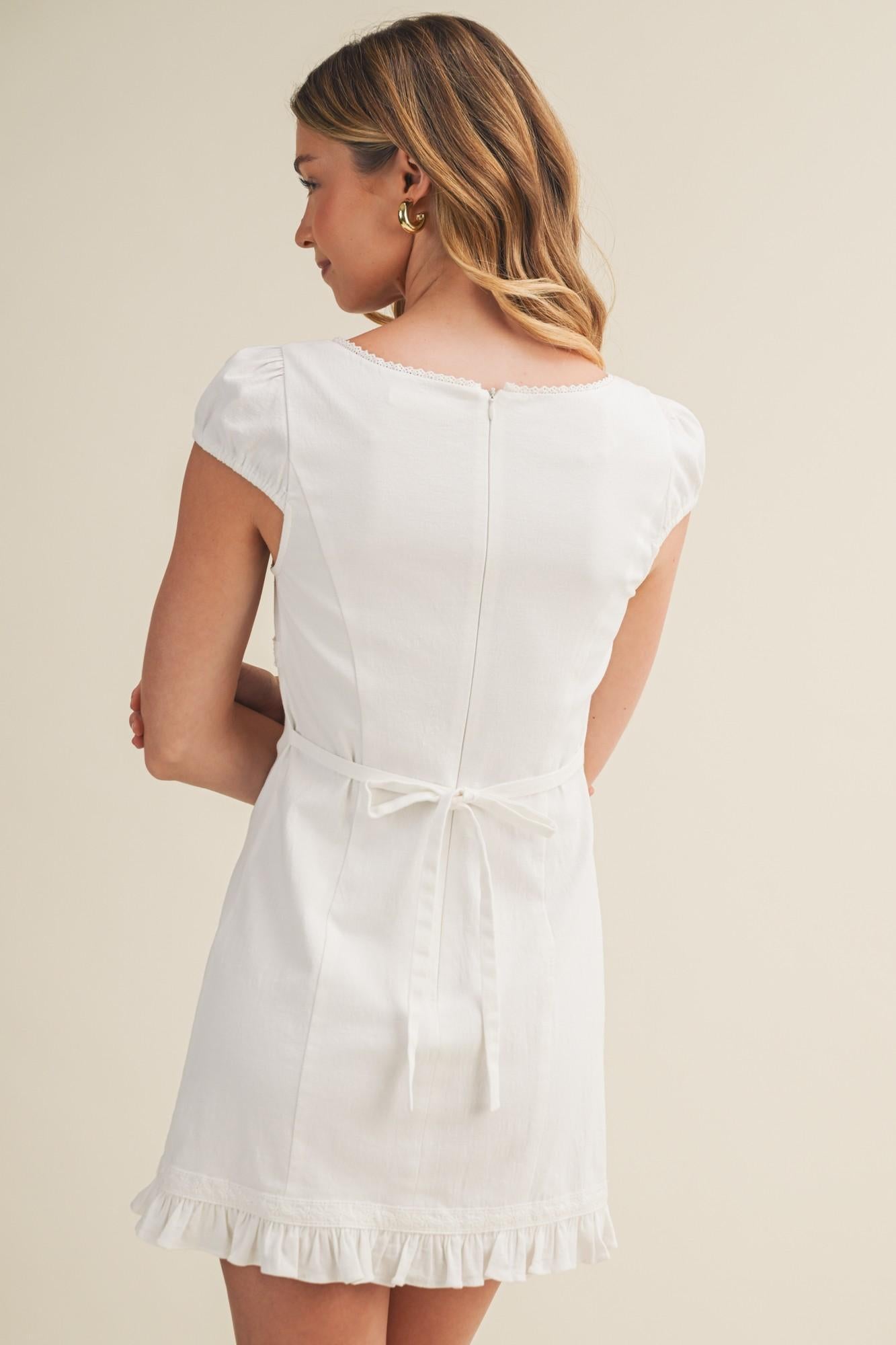 White Eyelet Trimmed Stretch Dress