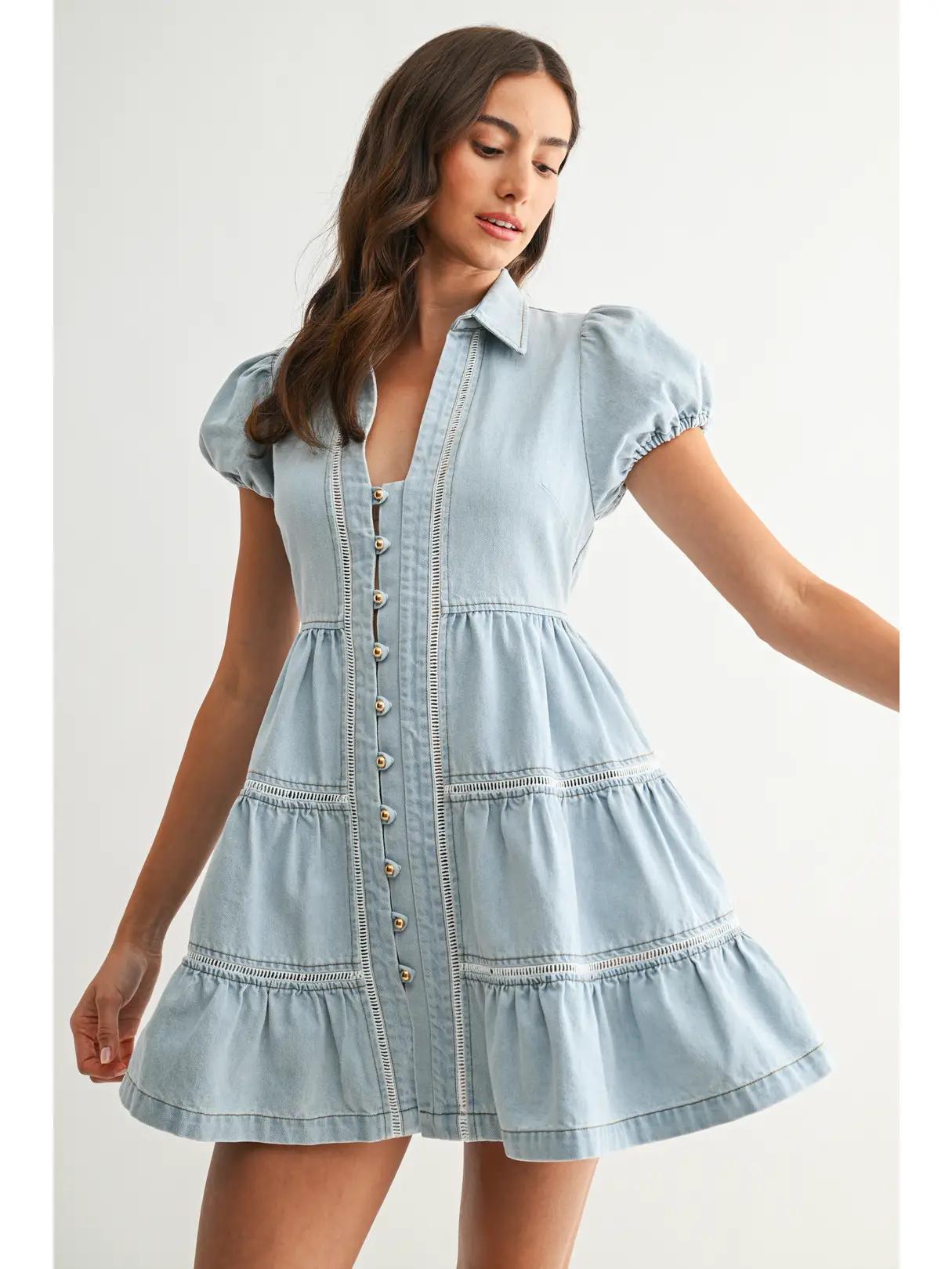 Puff Sleeve Denim Mini Dress
