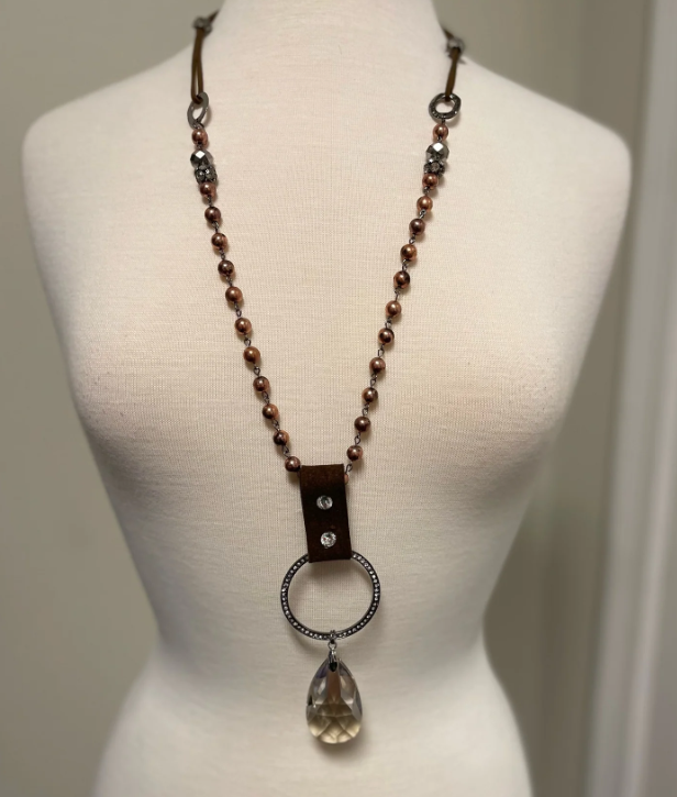 Black Leather Crystal Necklace