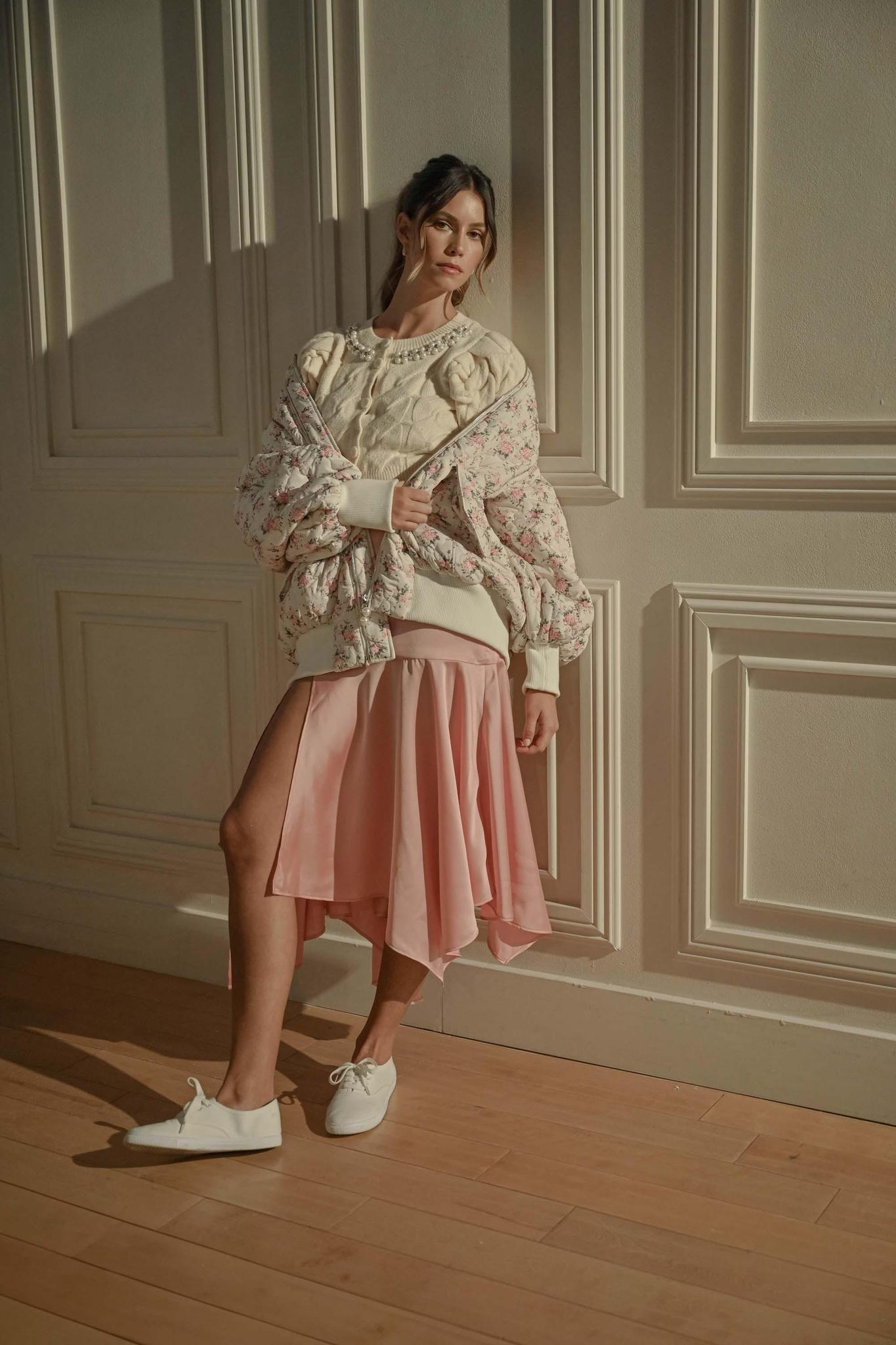 Floral Print Quilted Oversized Bomber Jacket