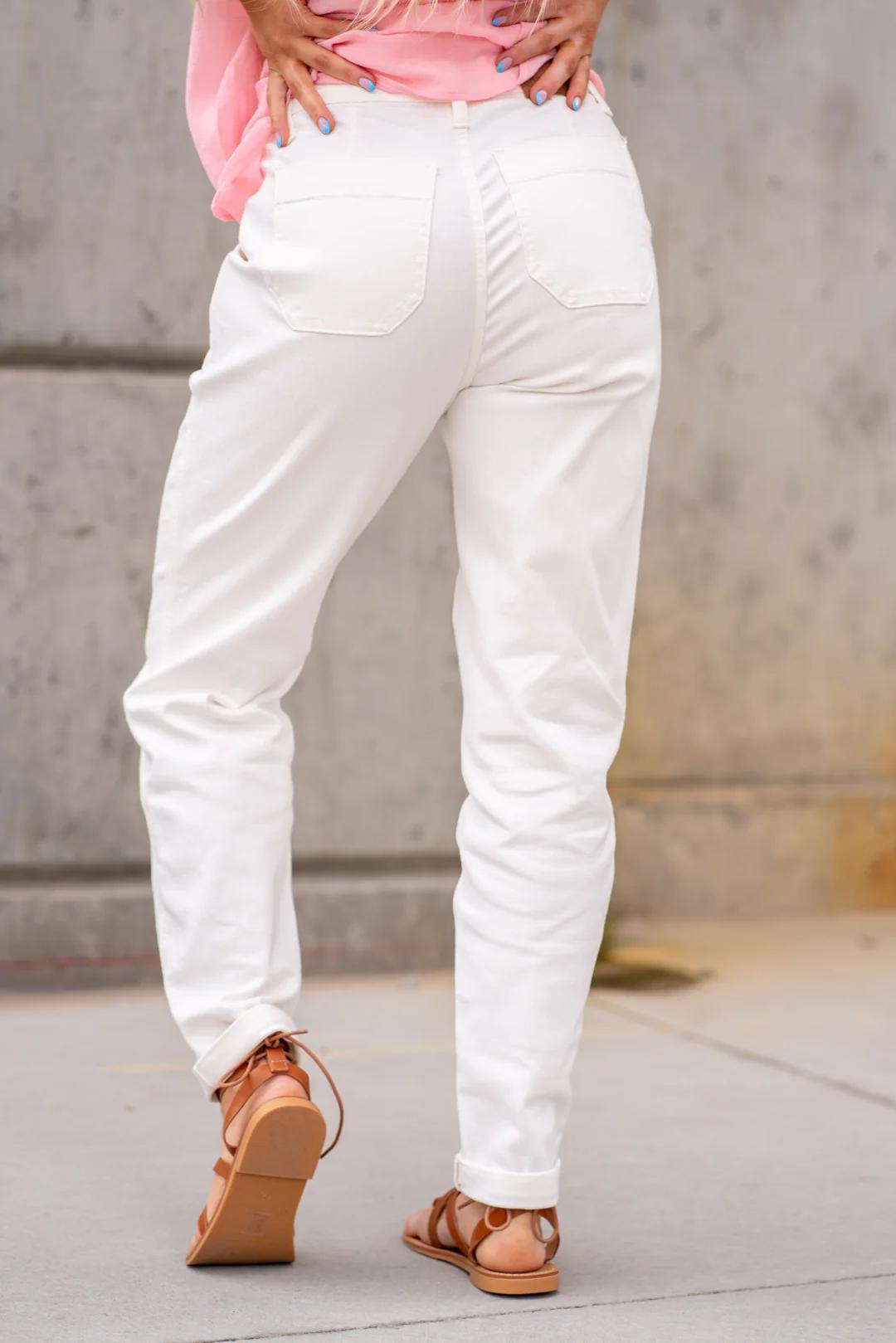 Judy Blue White Cuffed Jogger Pants