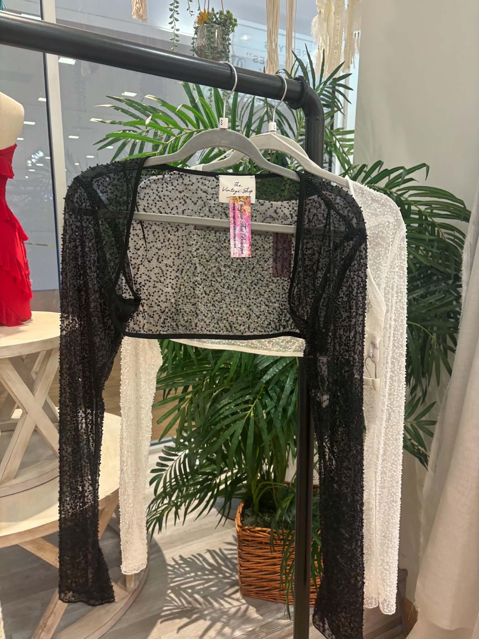 Power Mesh Beaded Bolero Cardigan