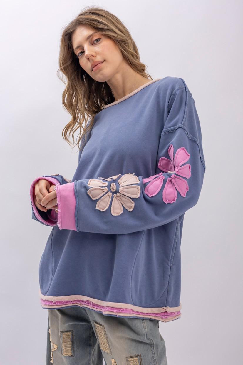 Flower Patch Long Sleeve Round Neck Top