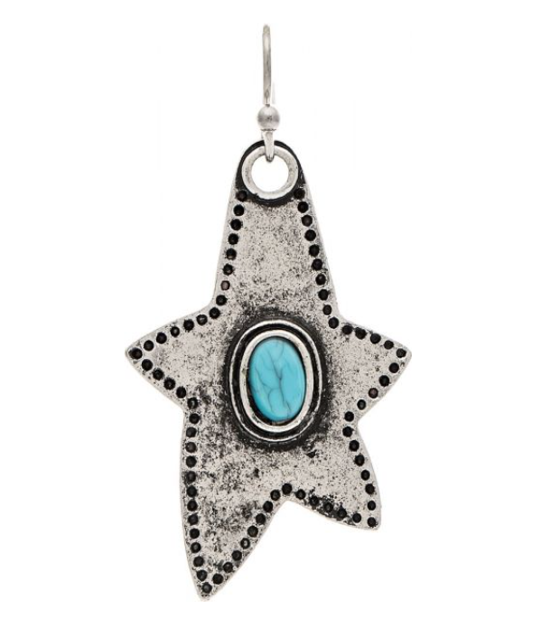 Silver Turquoise Gem Big Star Earring