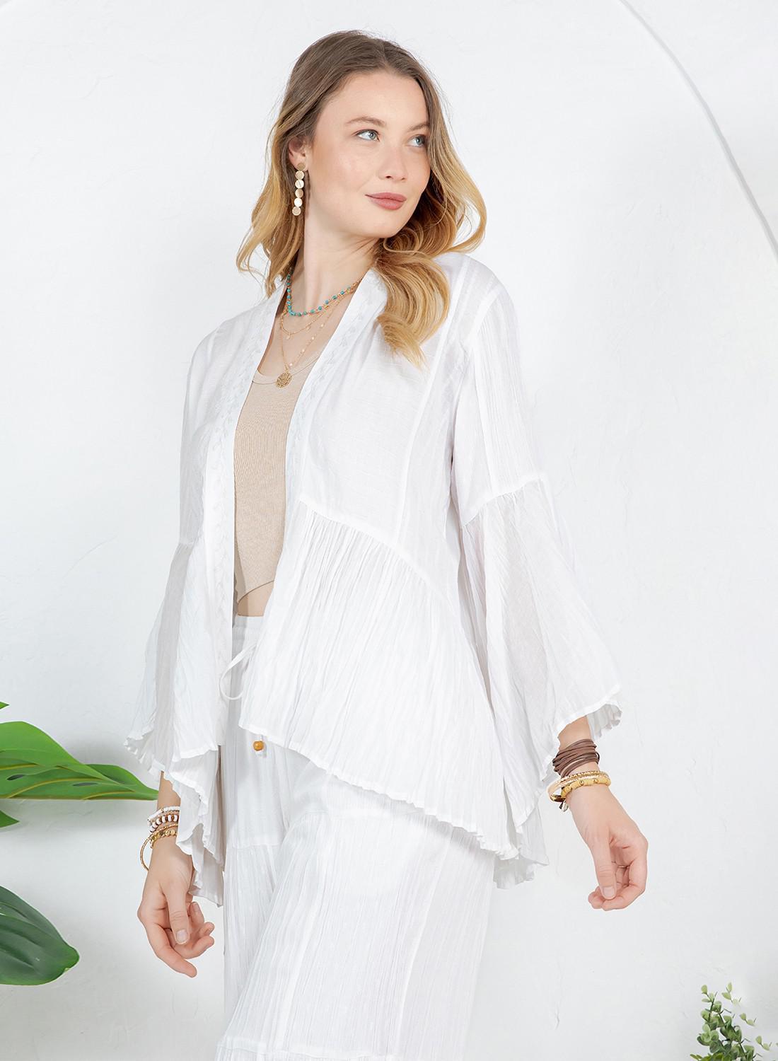White Elegant Kimono Frill Shrug