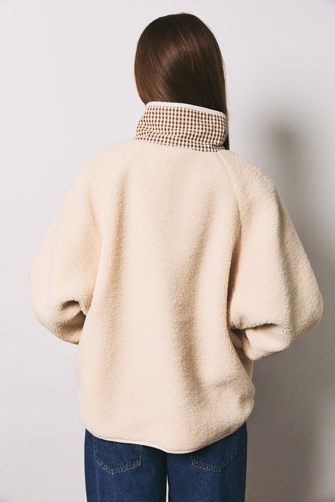 Gingham Contrast Reversible Sherpa Jacket
