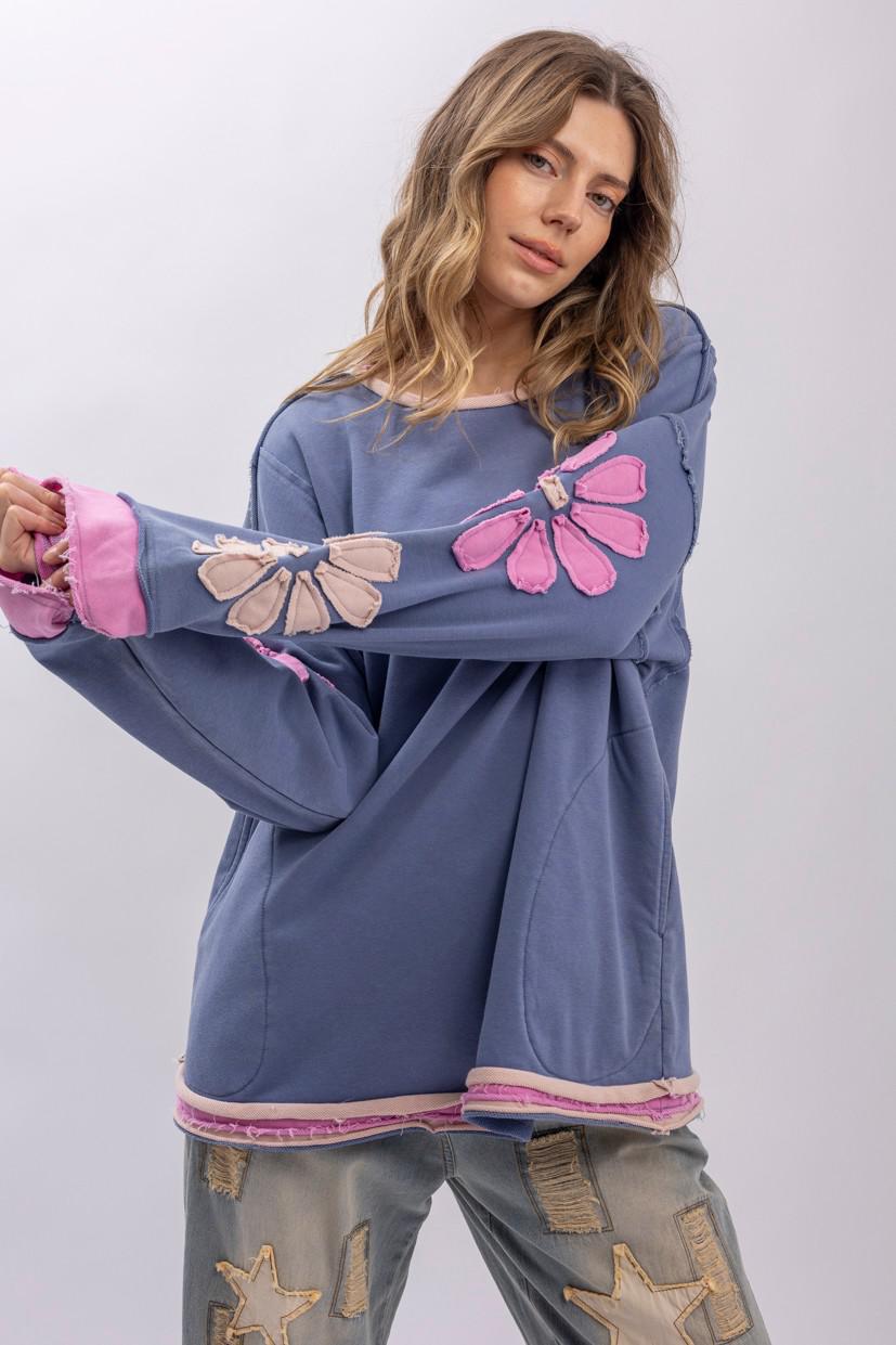 Flower Patch Long Sleeve Round Neck Top