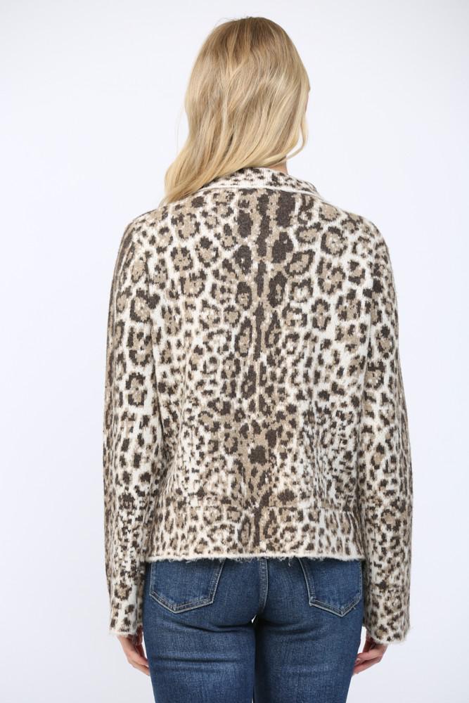 Animal Pattern Jacquard Knit Button Up
