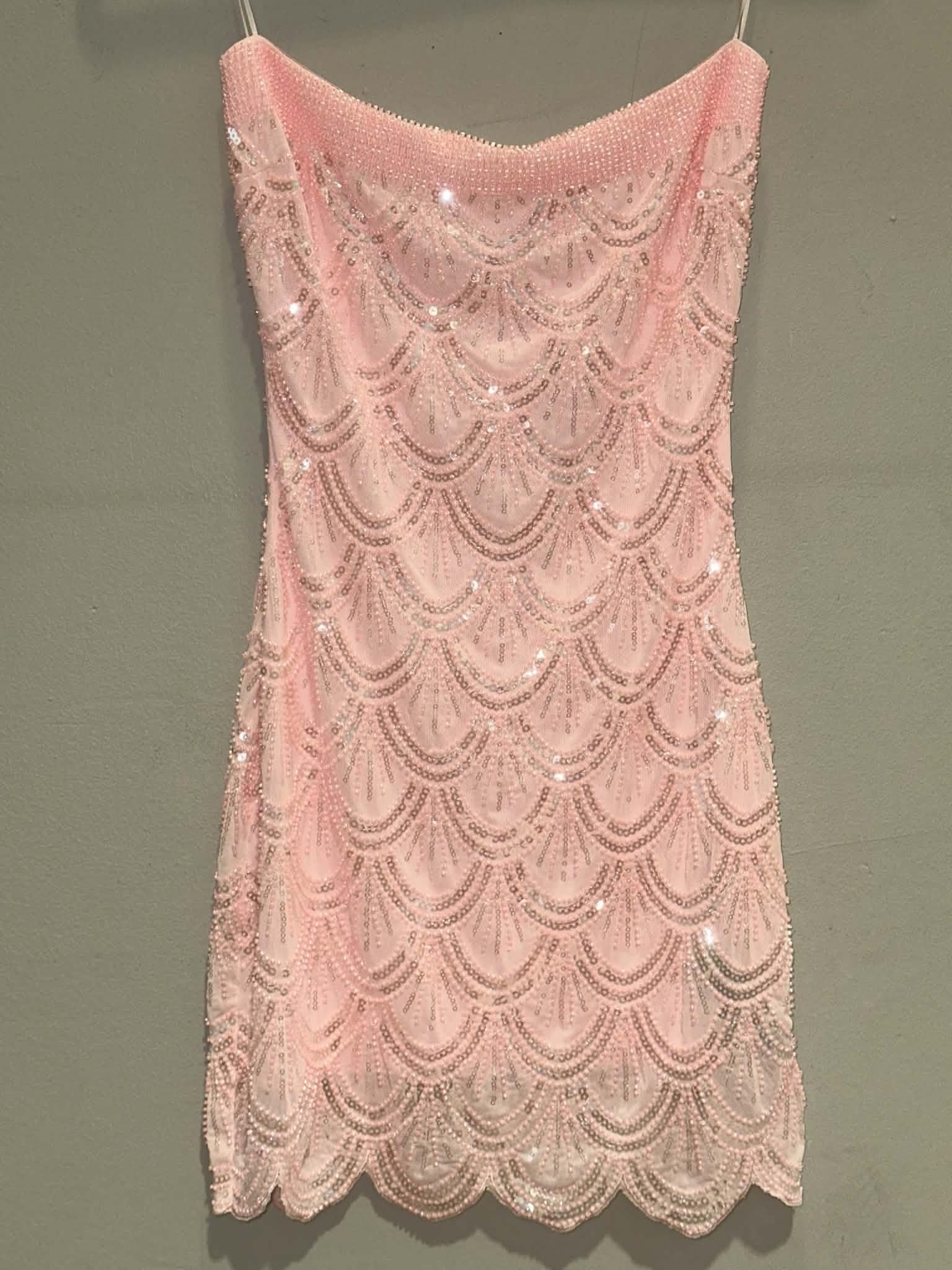 Pink Power Mesh Tube Scalloped Edge Mini Dress