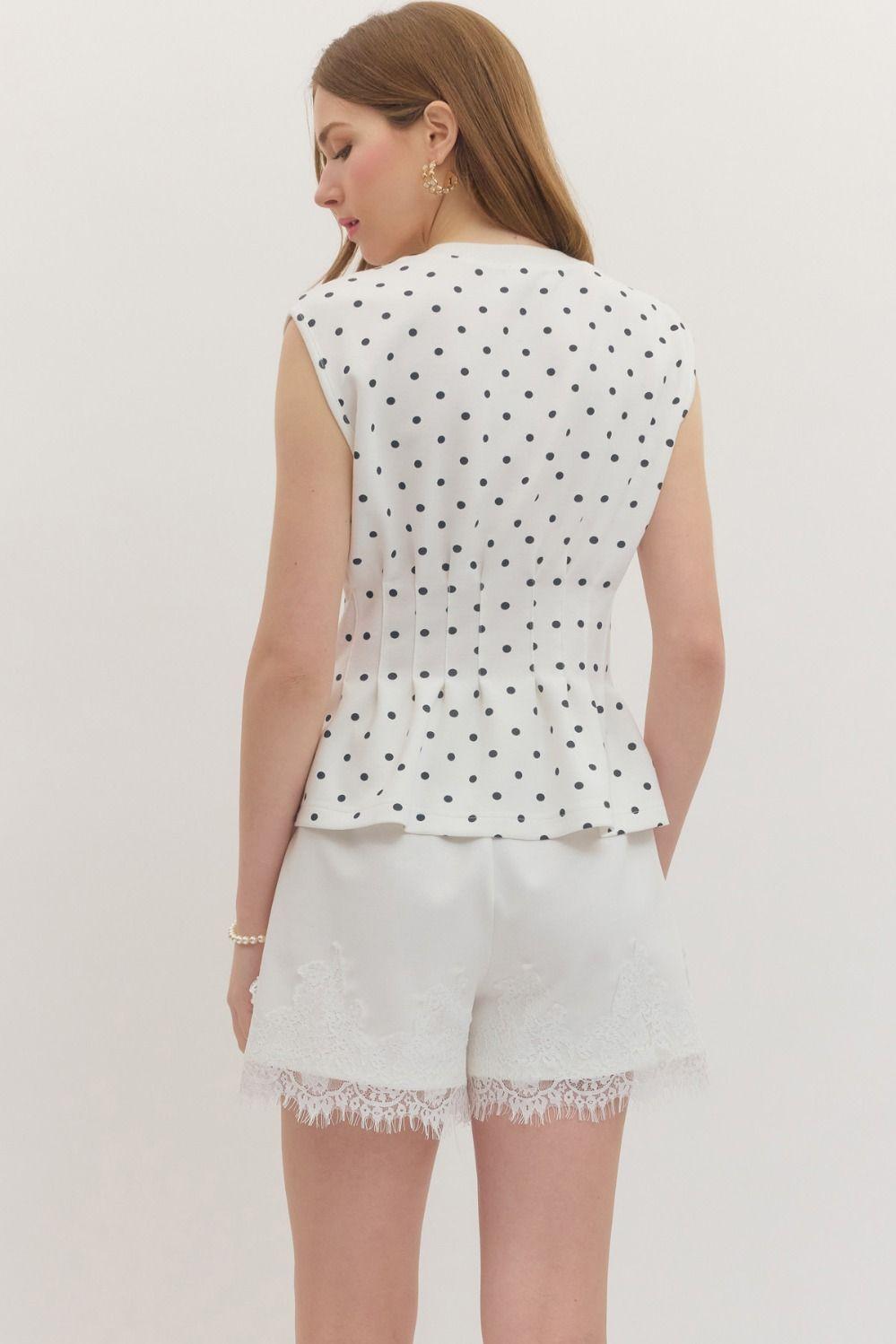 Off-White Cap Sleeve Polka Dot Tee