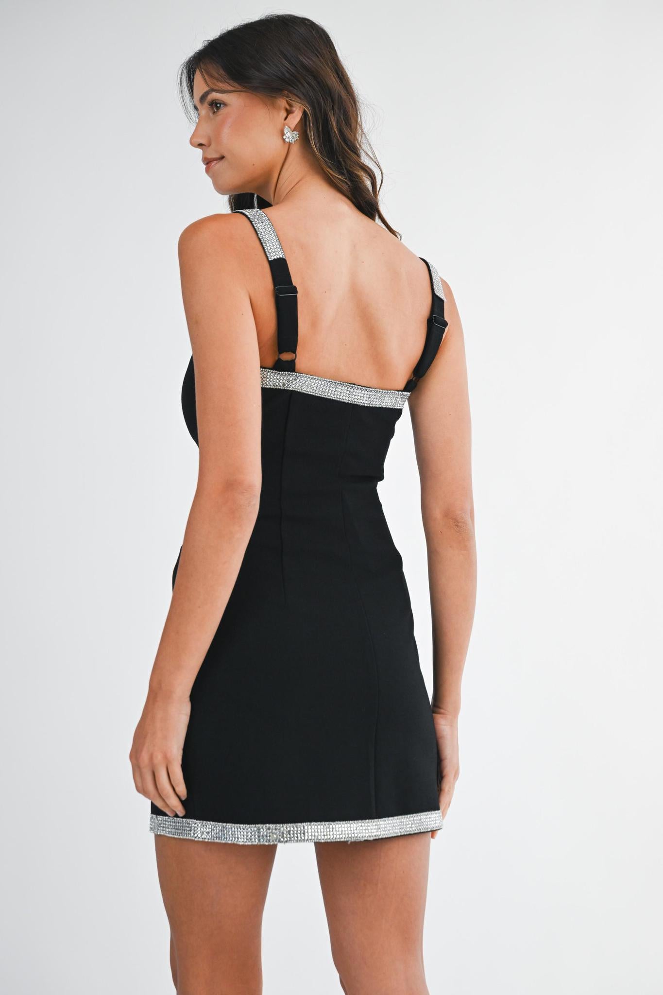 Rhinestone Embellishment Trim Detail Mini Dress