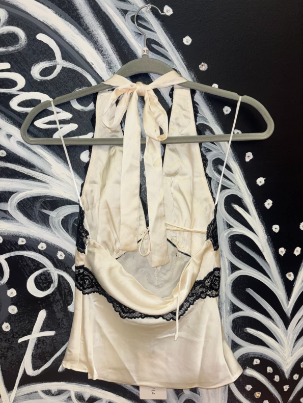 Silk Halter Top with Lace
