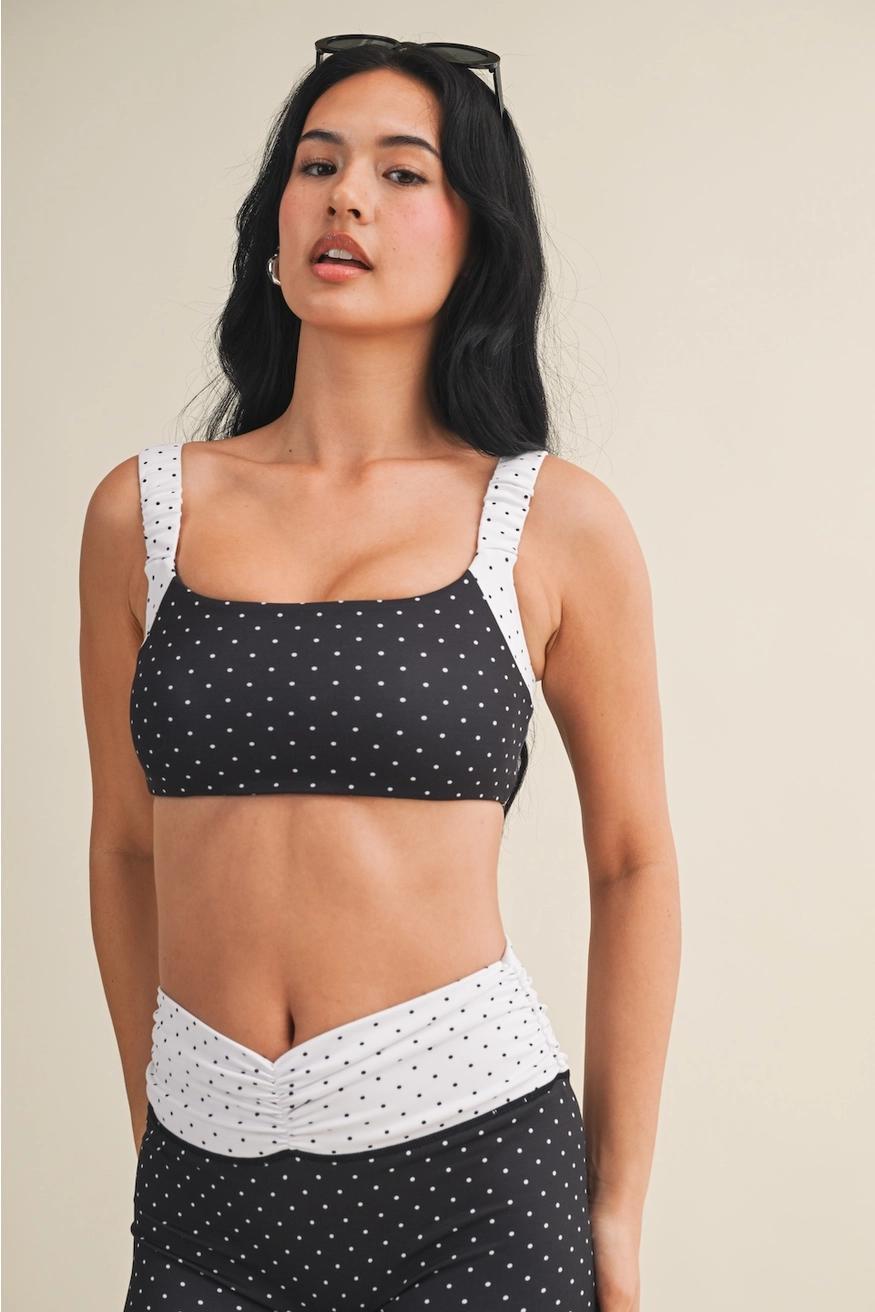 Polka Dot Print Scrunched Strap Sports Bra