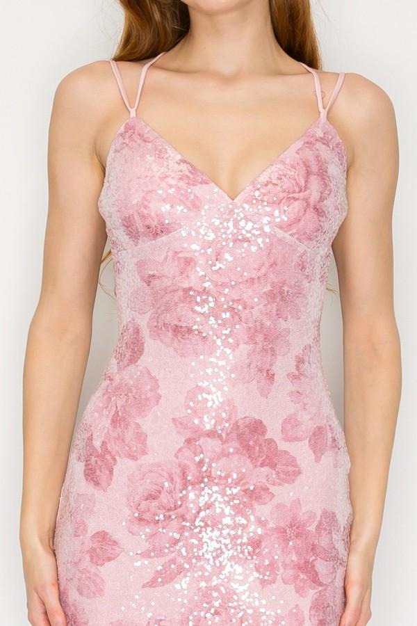 Mauve Floral Sequin Crossed Back Maxi Dress