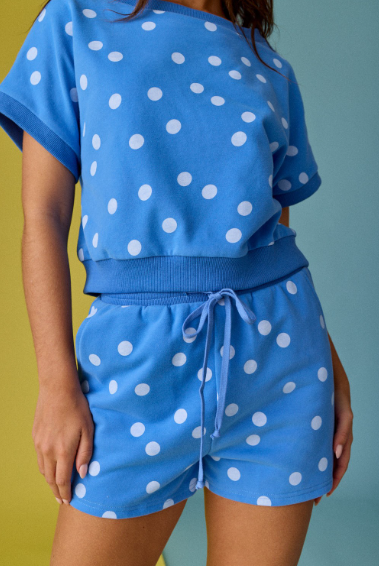 Blue Polka Dot Print Short Set