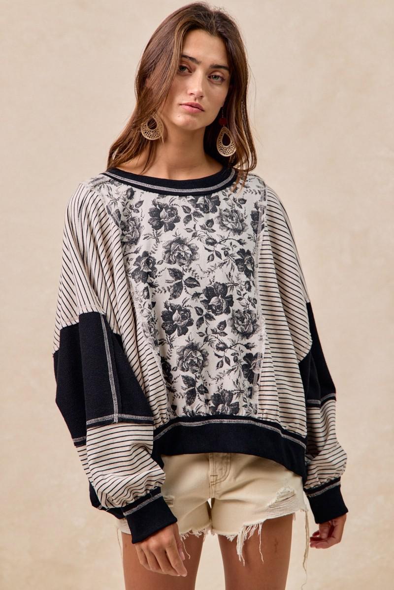 Rose Twill And Stripe Mix And Match Top