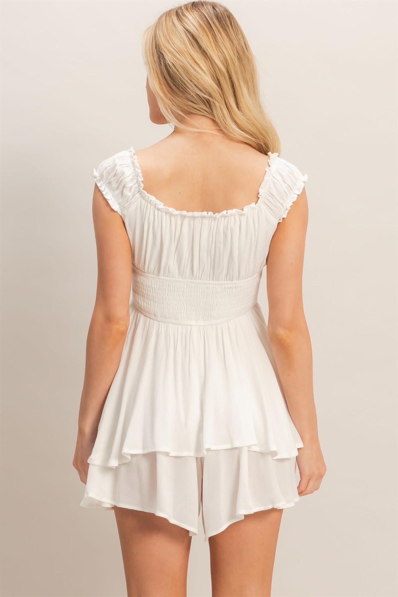 Cream Smocked Square Neck Romper
