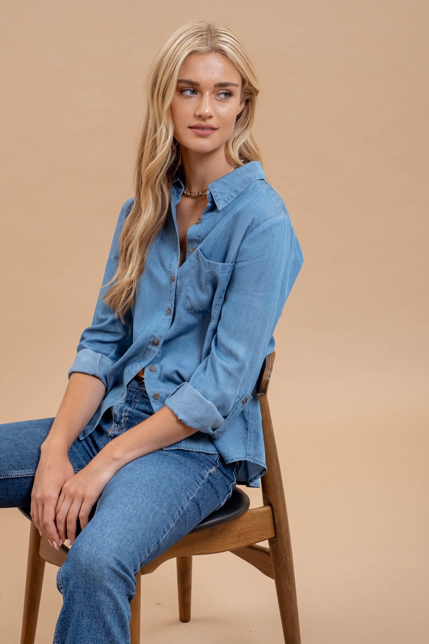 Button Chambray Top