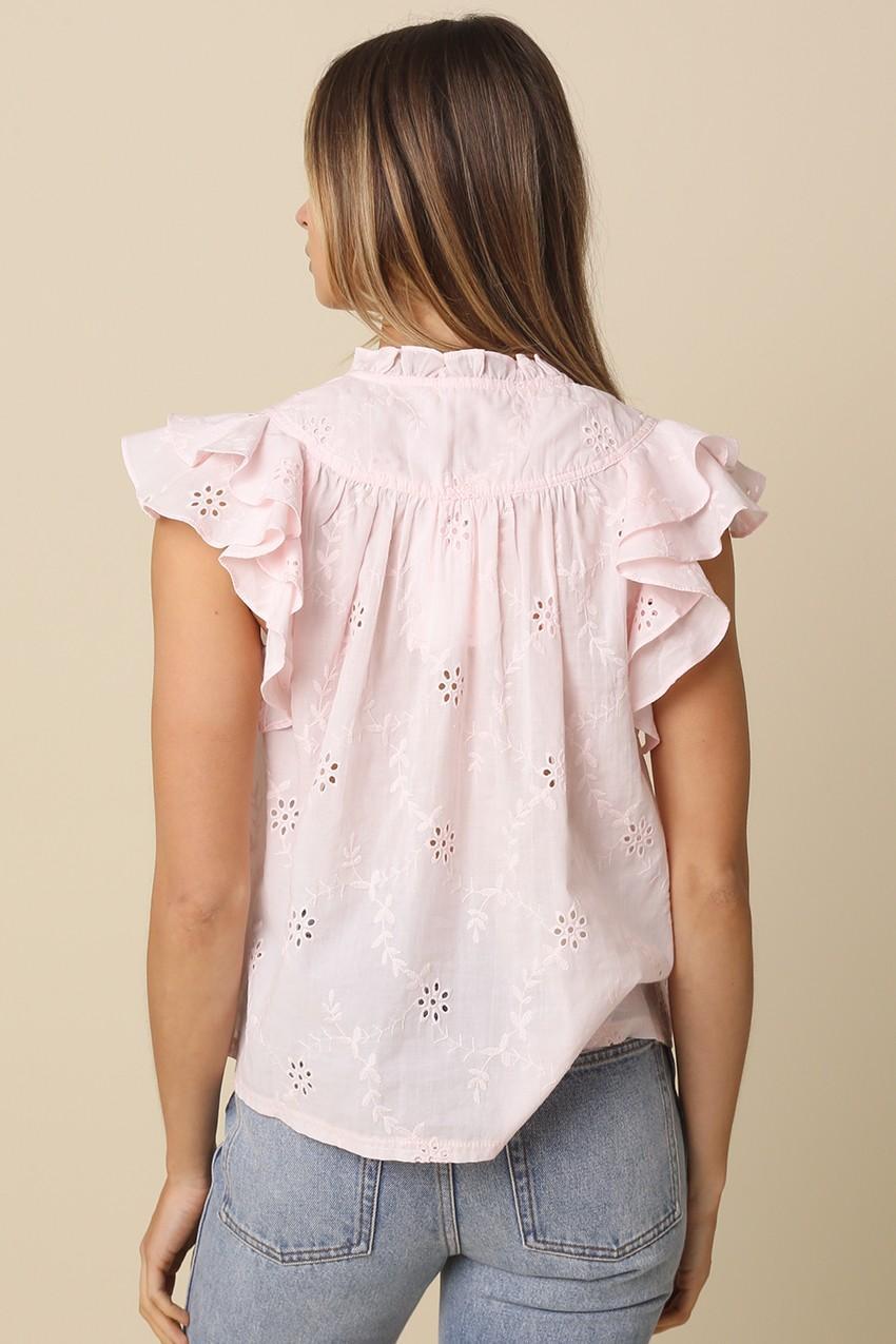 Pink Yasmin Eyelet Ruffle Sleeve Blouse