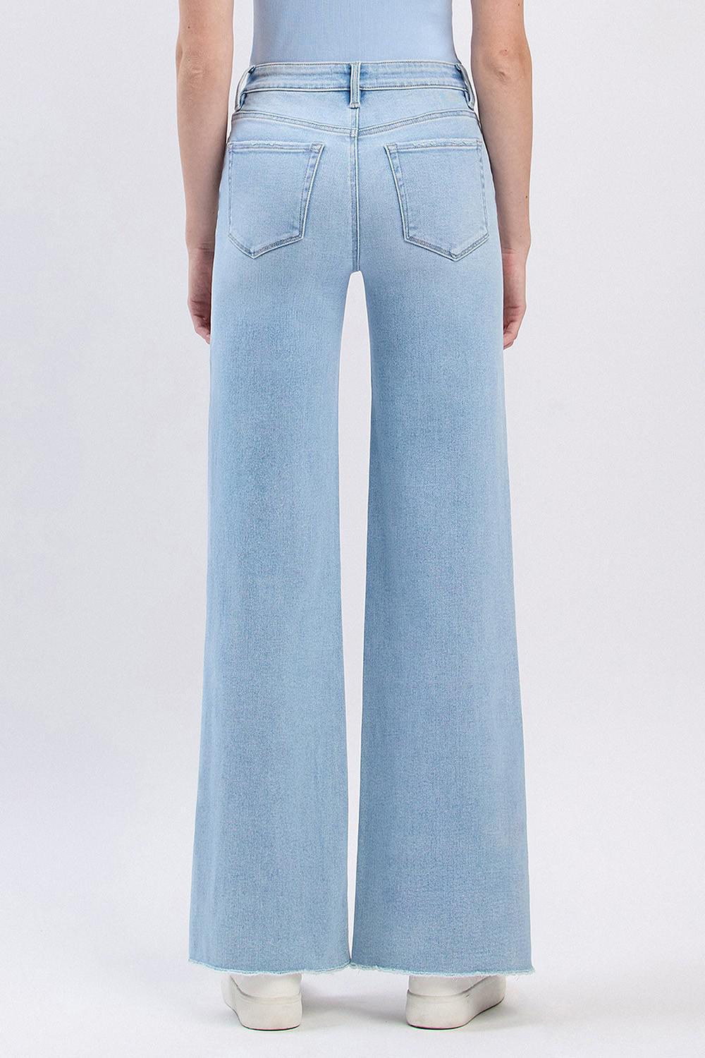 High Rise Raw Hem Wide Leg Jeans
