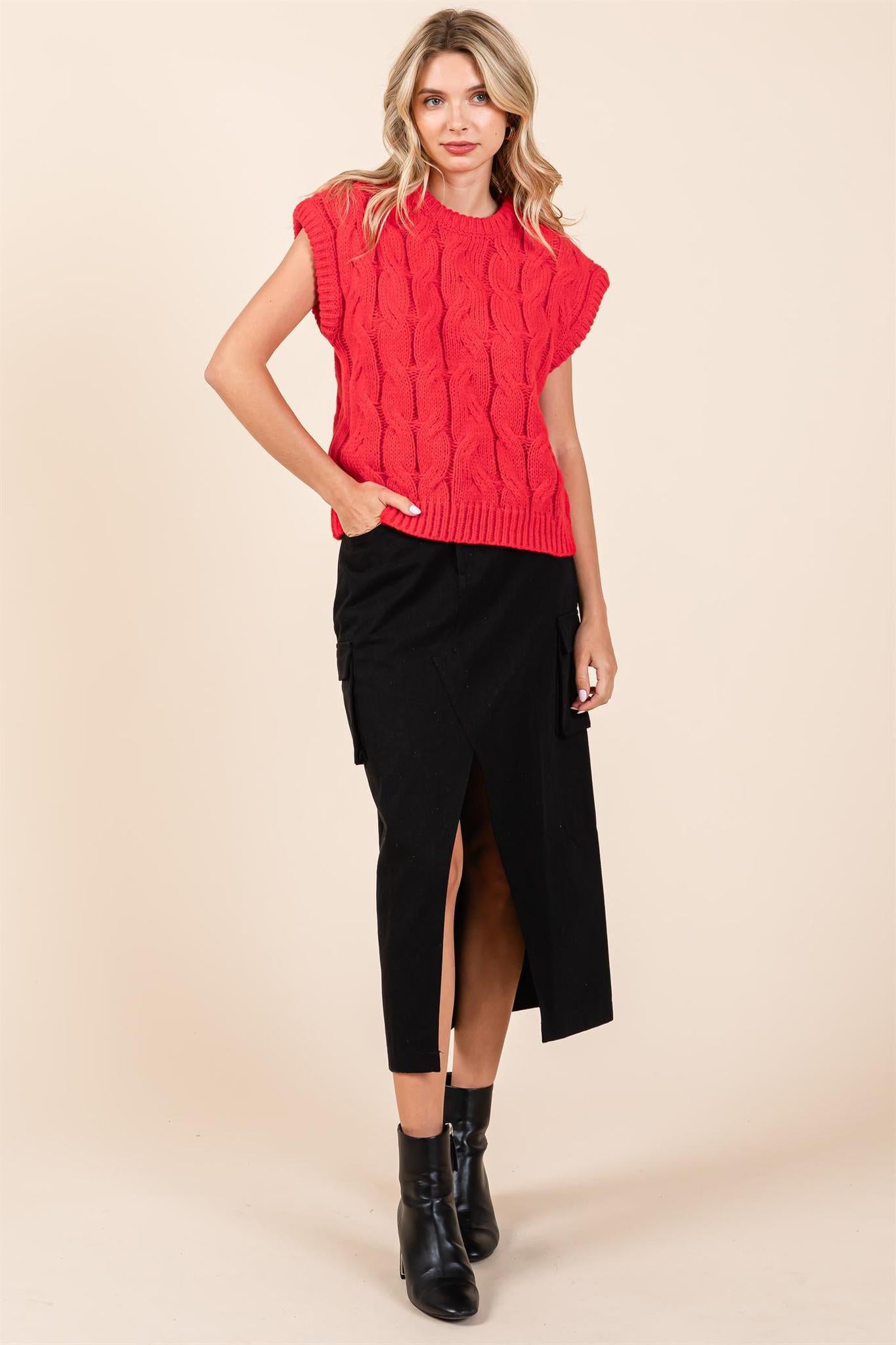 Red Cable Knit Sweater Vest