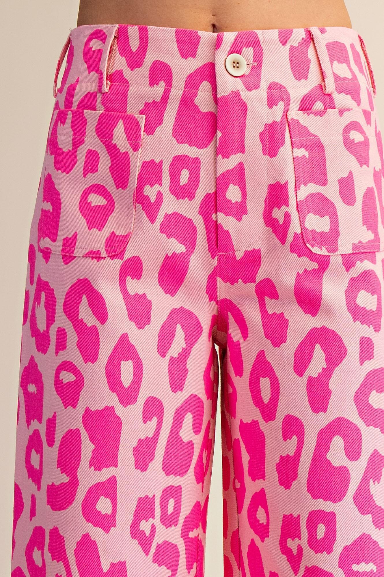 Pink Leopard Pants Colette Cropped Wide-Leg